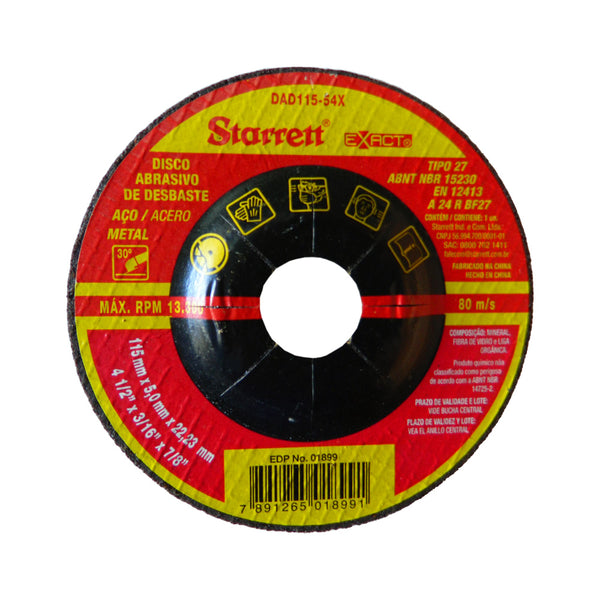 Disco de desbaste para acero Starrett 115 x 5.0 x 22.23mm