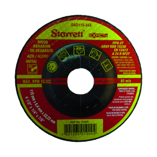 Disco de desbaste para acero Starrett 115 x 6.4 x 22.23mm