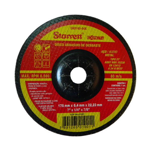 Disco de desbaste para acero Starrett 178 x 6.4 x 22.23mm