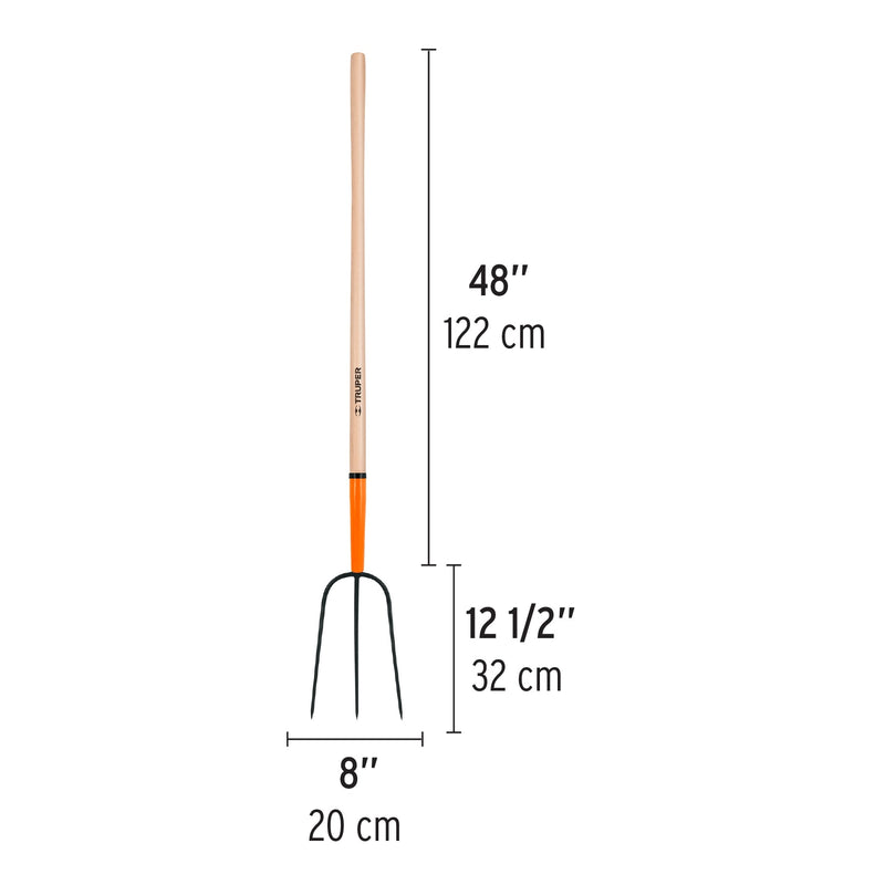 Bieldo para paja Truper con 3 dientes, mango 48"  (122 cm)