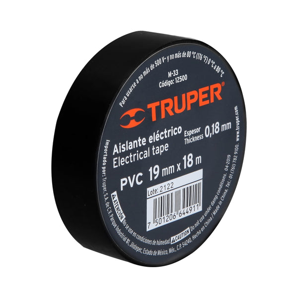 Cinta de aislar Truper de 18 m x 19 mm, negra PVC Con Base De Adhesivo Acrílico