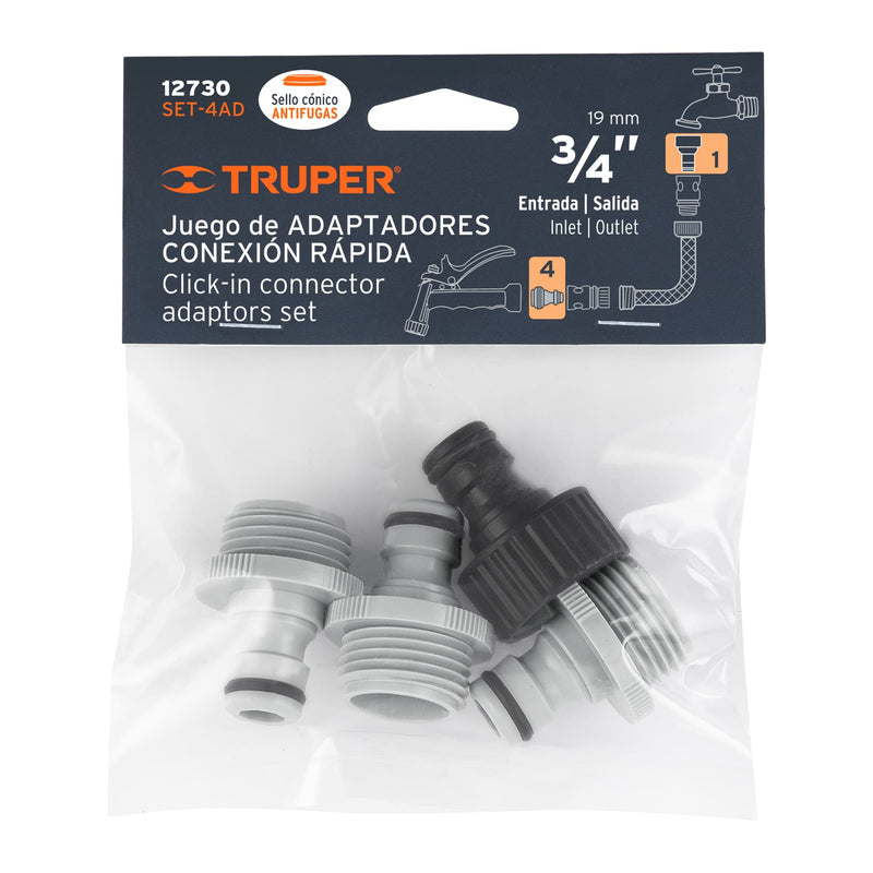 Set de 4 adaptadores Truper para conectores click