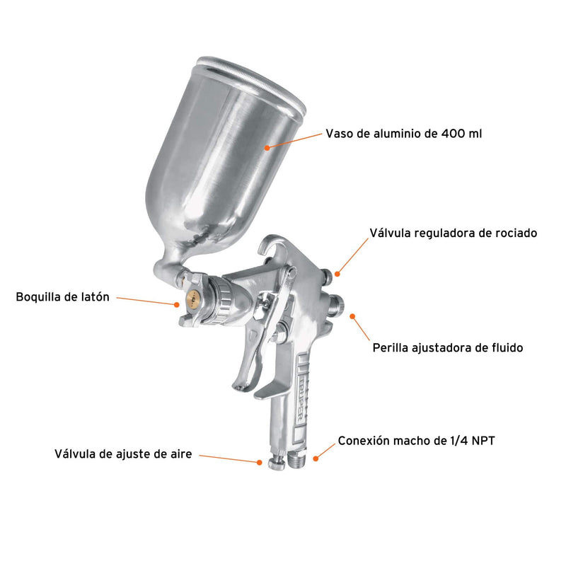 Pistola para pintar Truper de gravedad LVMP, vaso aluminio ideal para uso industrial