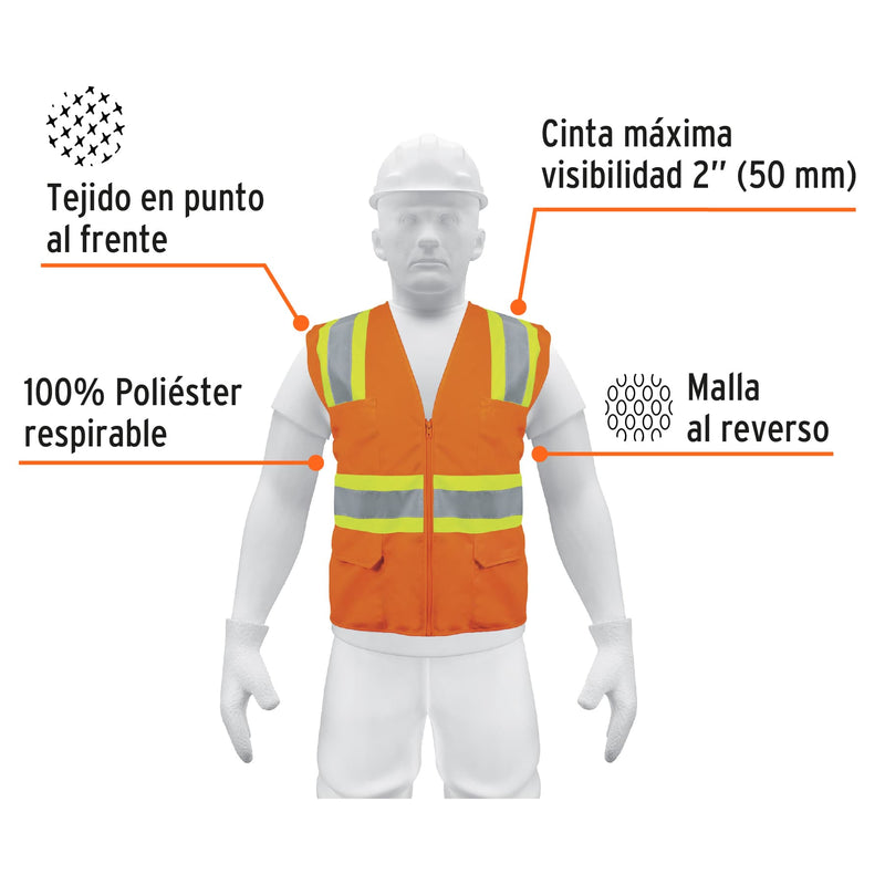 Chaleco de seguridad Truper, máxima visibilidad y 6 bolsas