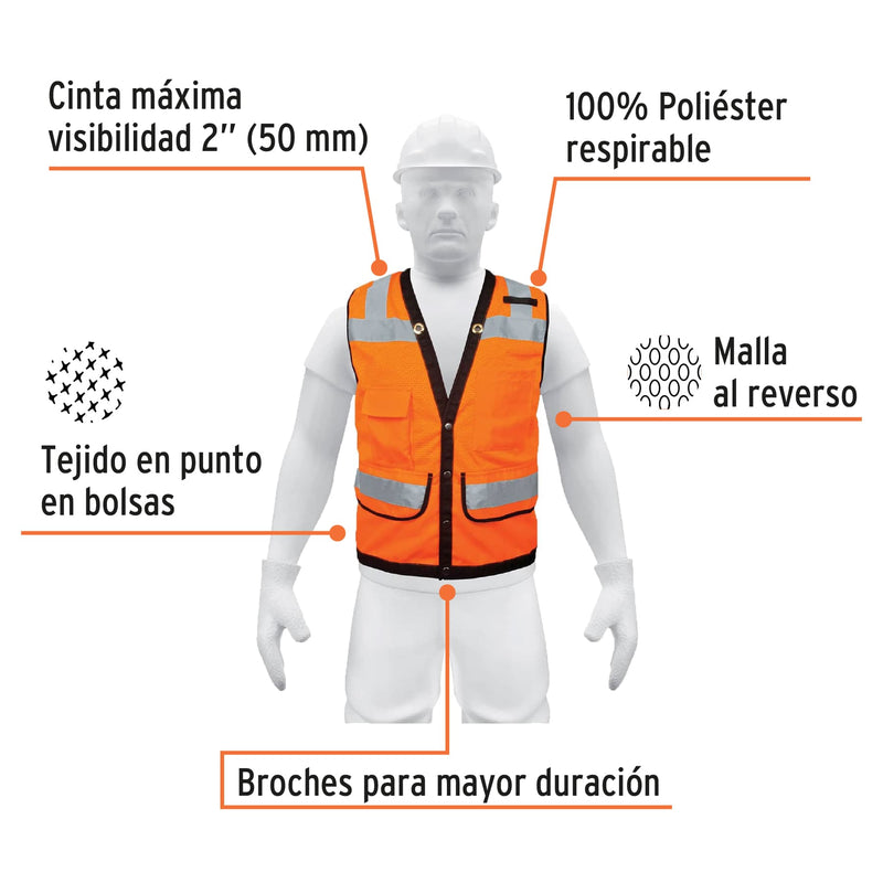 Chaleco de seguridad reforzado Truper con bolsas, talla Grande