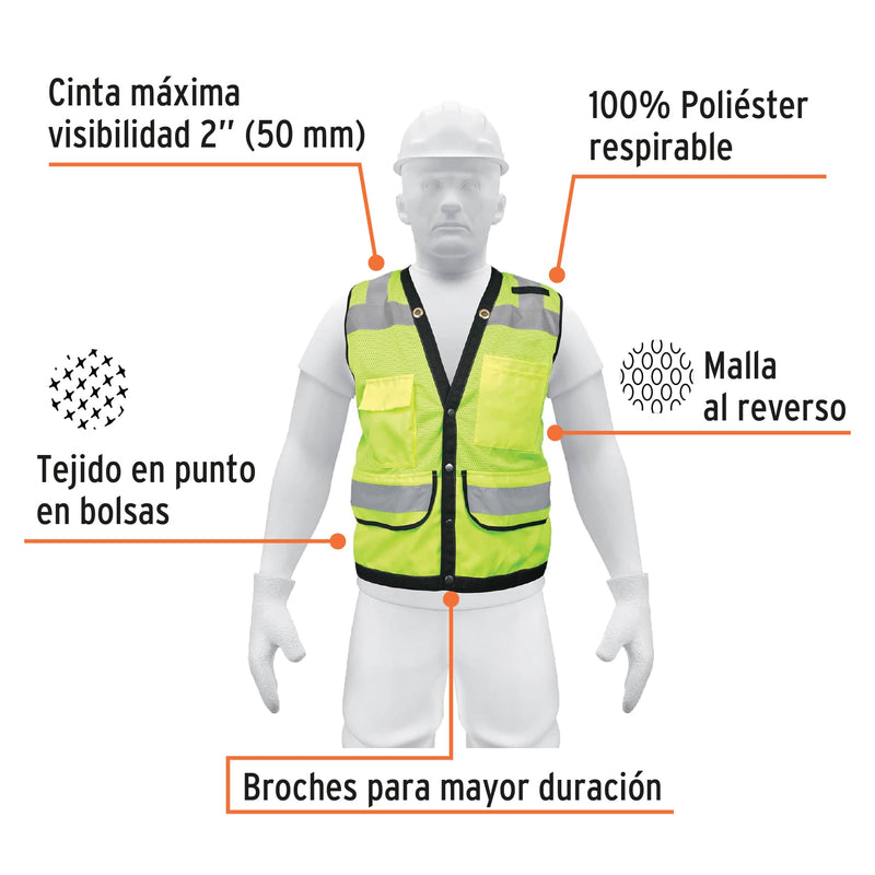 Chaleco de seguridad reforzado Truper con bolsas, talla Grande