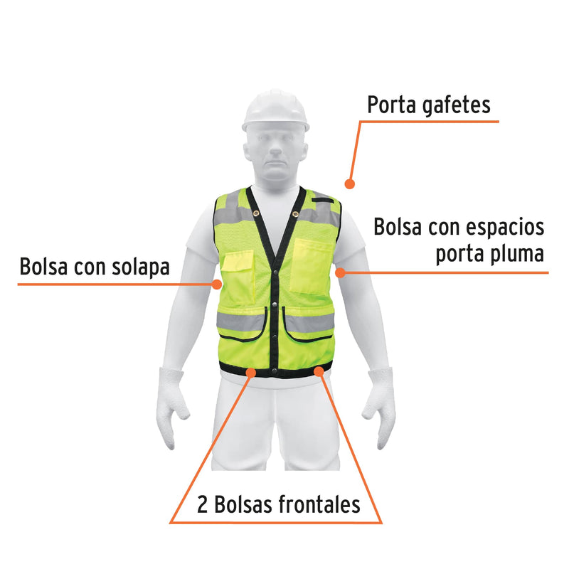 Chaleco de seguridad reforzado Truper con bolsas, talla Grande