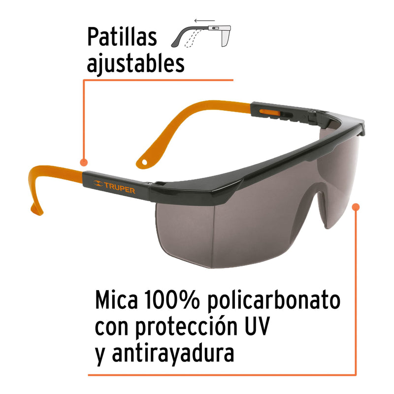 Lentes de Seguridad Truper Ajustable color Gris Antirayadura y anti-impactos