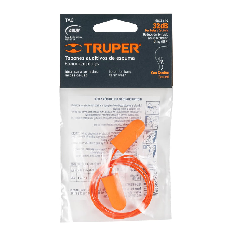 Tapón auditivo desechable de espuma con cordón, Truper