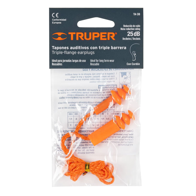 Tapón auditivo reutilizable Truper,  triple barrera con cordón
