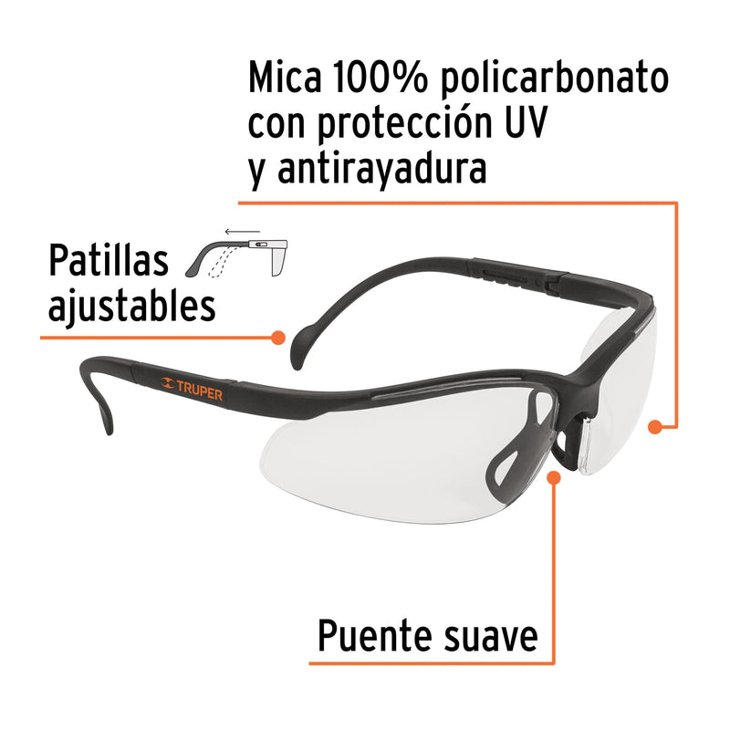 Lentes de seguridad transparente, Truper Vision con protección UV