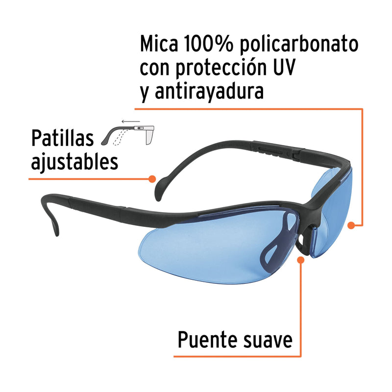 Lentes de seguridad azules Truper Visión Mica 100% policarbonato con protección UV