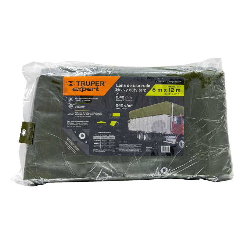 Lona uso rudo Truper 6 X 12 m verde olivo