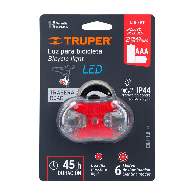 Linterna trasera para bicicleta Truper de 9 LEDs 2 pilas AAA