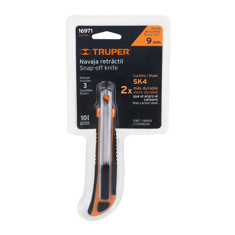 Cutter 9 mm profesional Truper con alma metálica y grip