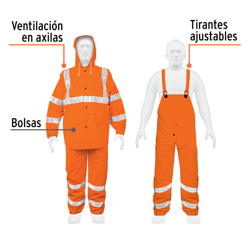 Conjunto impermeable doble capa con reflejante, talla XG