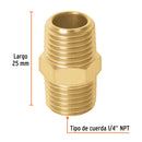 Niple de latón Truper tipo FF, cuerda 1/4 NPT