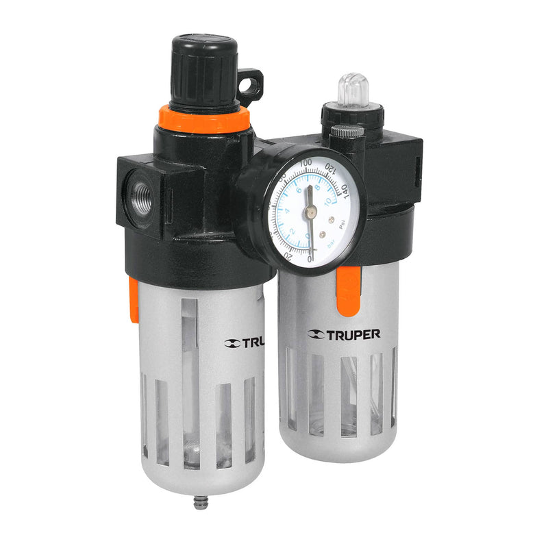 Filtro y regulador de aire Truper con módulo de lubricación