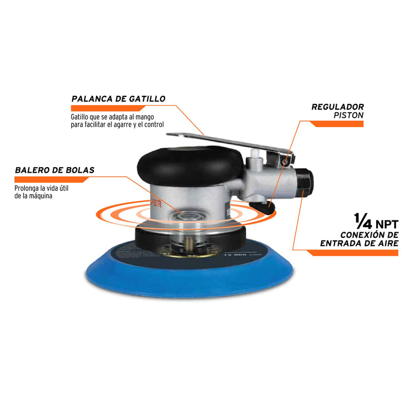 Lijadora orbital neumática Truper de 6"