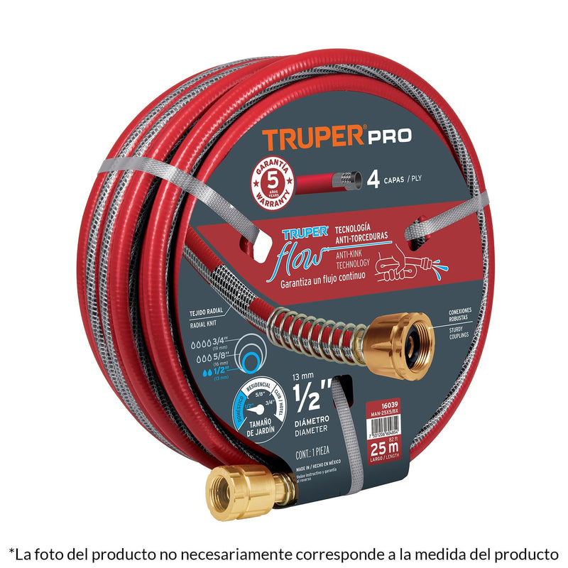 Manguera 1/2" de 15m Truper, super reforzada 4 capas