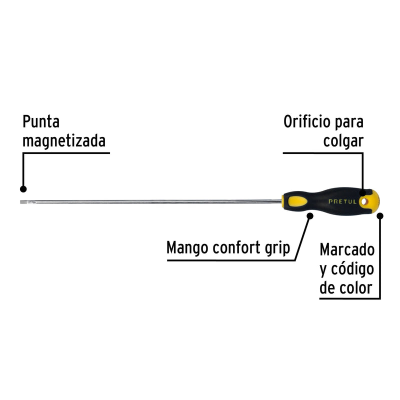 Desarmador cabinet Pretul 1/8 x 8", mango Comfort Grip