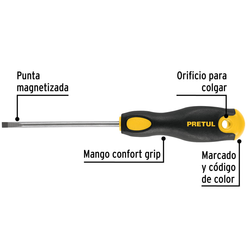 Desarmador cabinet Pretul 3/16 x 4" , mango Comfort Grip