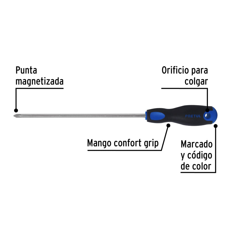 Desarmador de cruz Pretul  1/4" x 8", mango Comfort Grip