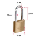 Candado de latón 30 mm gancho largo en blíster, Hermex
