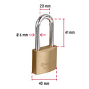 Candado de latón 40 mm gancho largo en blíster, Hermex