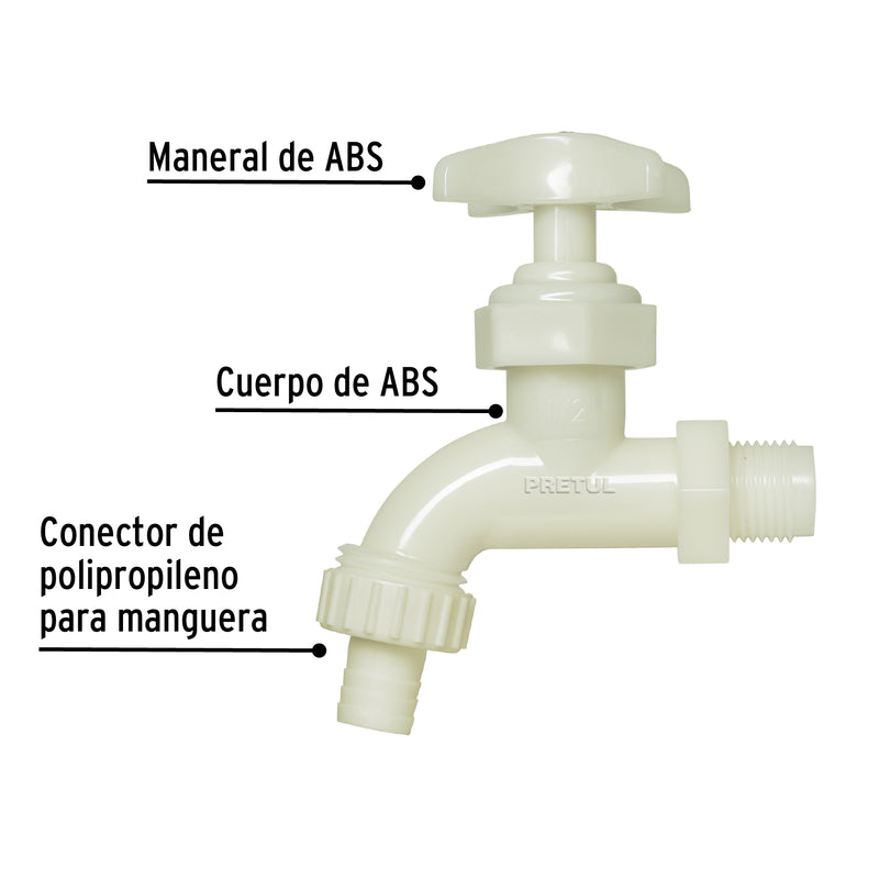 Canilla para jardín Pretul, 1/2" plástica