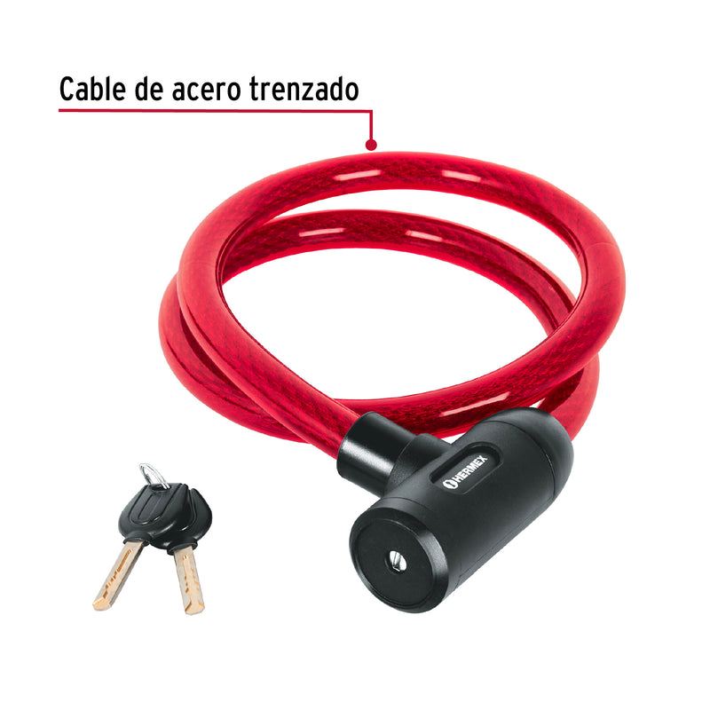 Candado de cable con llave 20 mm x 1.20 m, Hermex