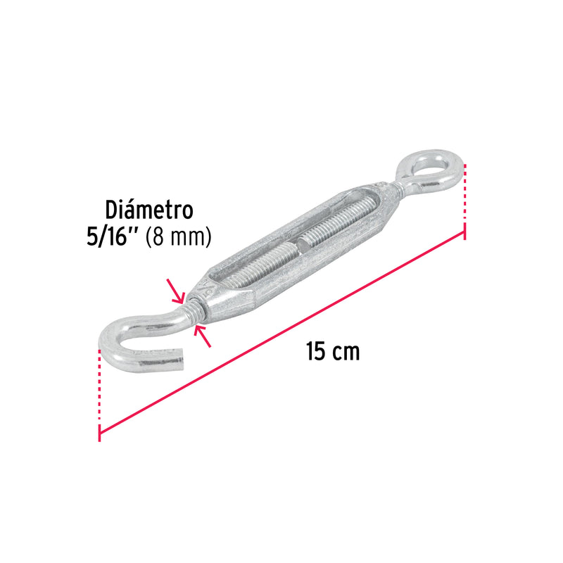 Tensor zinc 5/16" gancho-argolla, Fiero