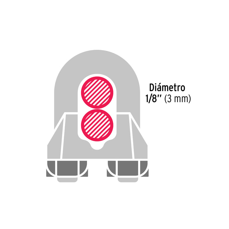 2 nudos de hierro para cable Fiero, 1/8" en blíster