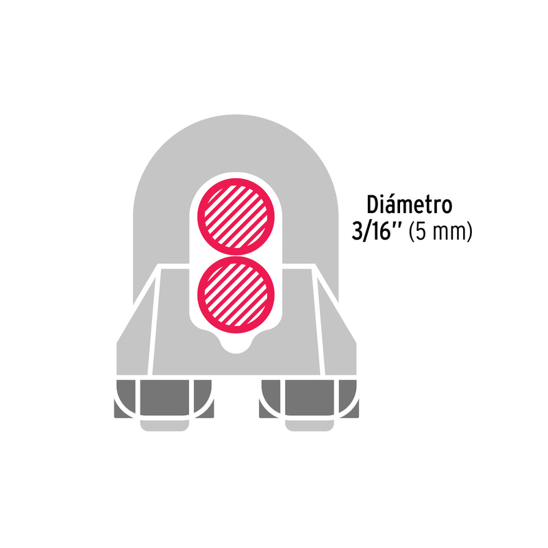 2 nudos de hierro para cable Fiero, 3/16" en blíster