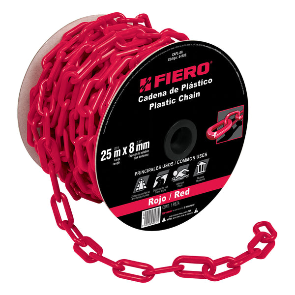 Cadena Fiero 8 mm de plástico roja, carrete de 25m