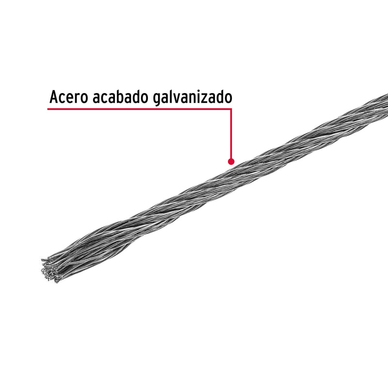 Cable rígido Fiero 1/8" de acero 7x7 hilos, rollo 75 metros