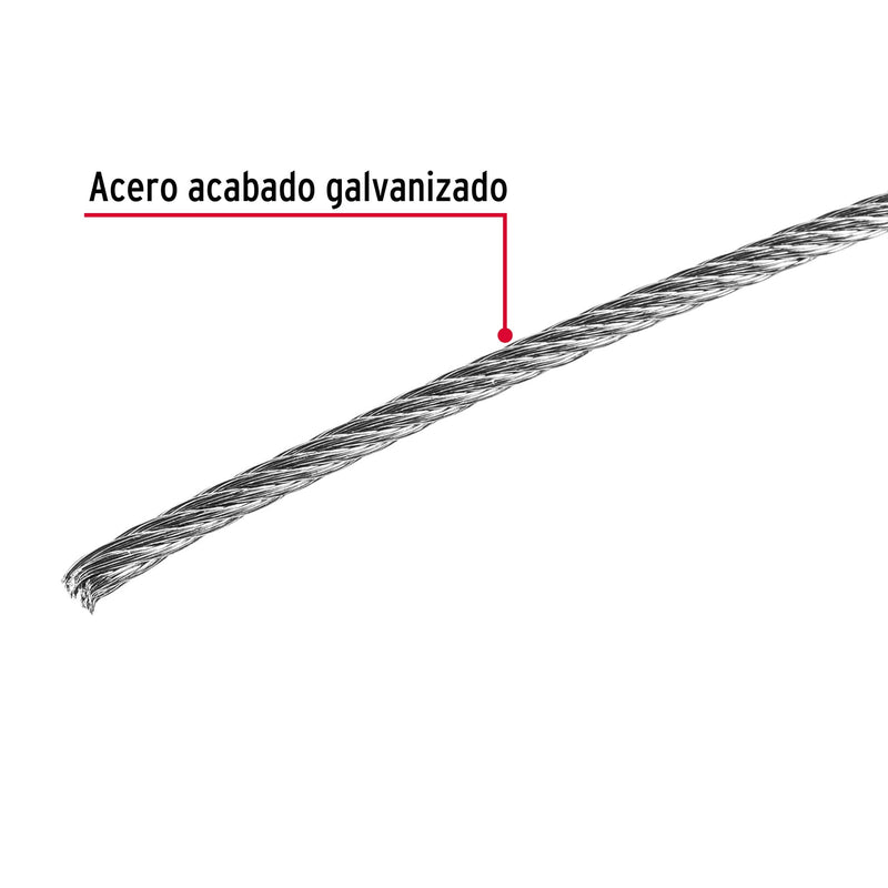 Cable rígido Fiero 1/16" de acero 7x7 hilos, rollo 75 metros
