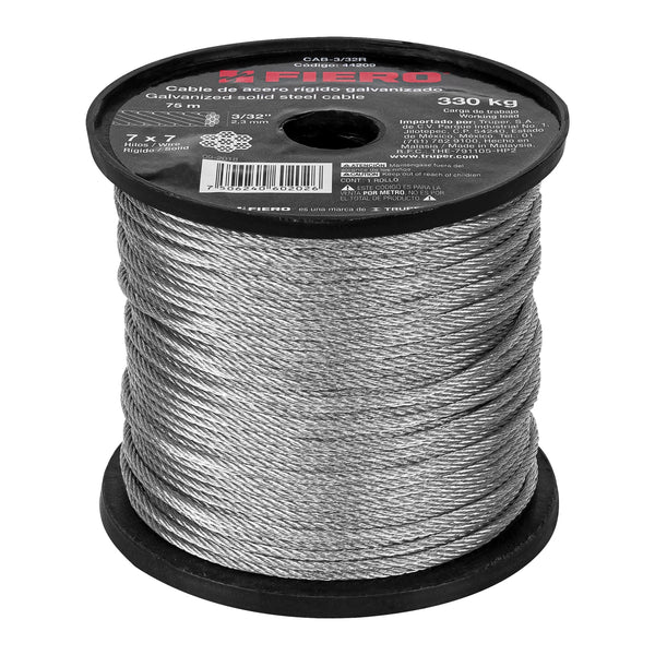 Cable rígido Fiero 3/32" de acero 7x7 hilos, rollo 75 metros